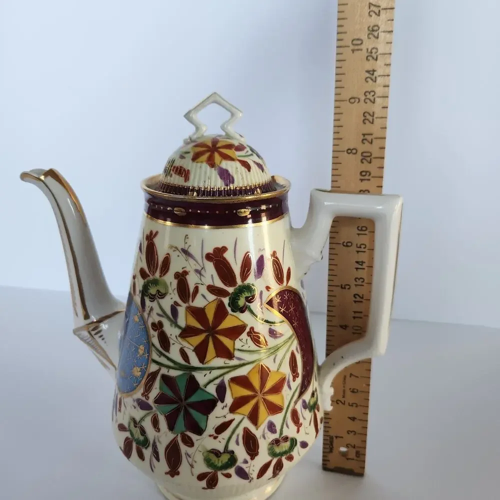 Antique 20s German Handpainted Chocolate Coffee Pot Gilt Floral Art Deco